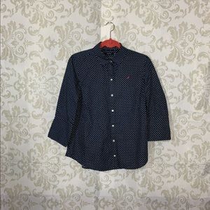 Nautical Blue Button Down Shirt 3/4 Sleeve L